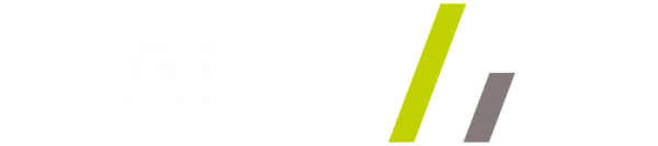 Lime green and grey logo for Atom